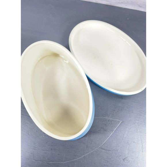 Vintage Porcelain Large Oval White Blue Flower Trinket Dresser Box Signed N M - Picture 6 of 11